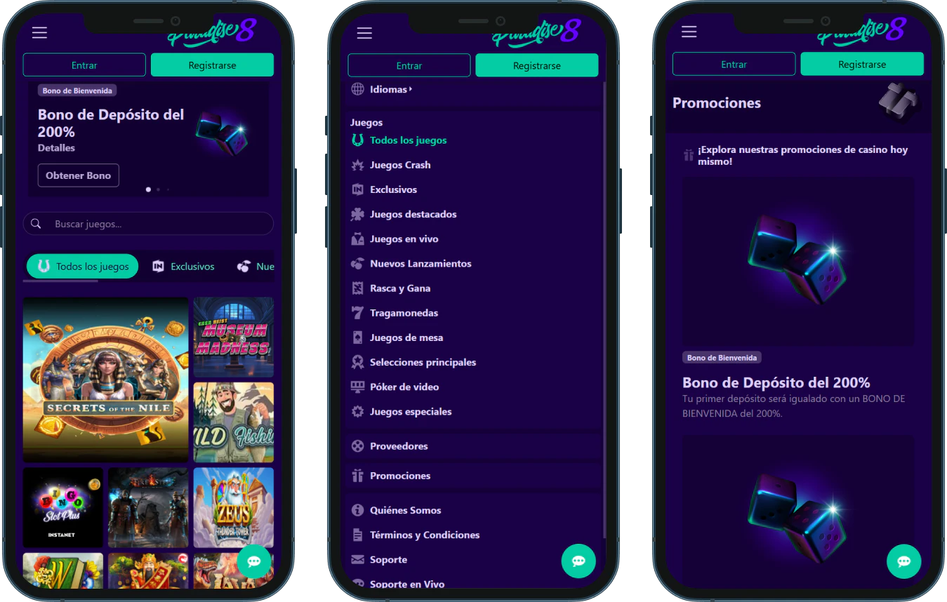 Juega desde el móvil en Paradise8 Casino